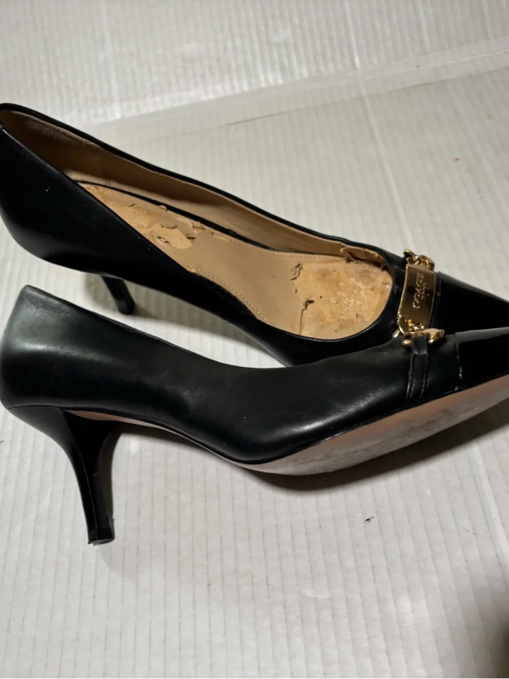 Coach Black Leather Mid-Heel Pump with Gold Horsebit - Picture 5 of 14
